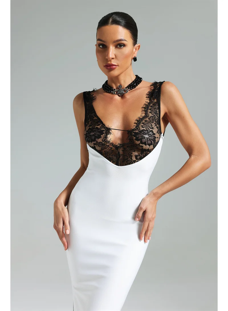 Bella Barnett  Gunnhild Lace Deep V Maxi Dress for Women | Best Price UAE